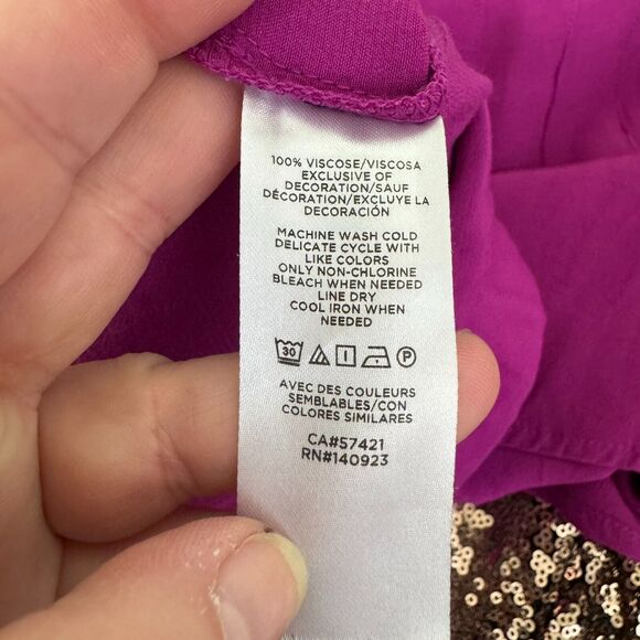 LOFT Top Womens Large Purple Tank Pleated Applique Lace Rayon - Picture 5 of 8